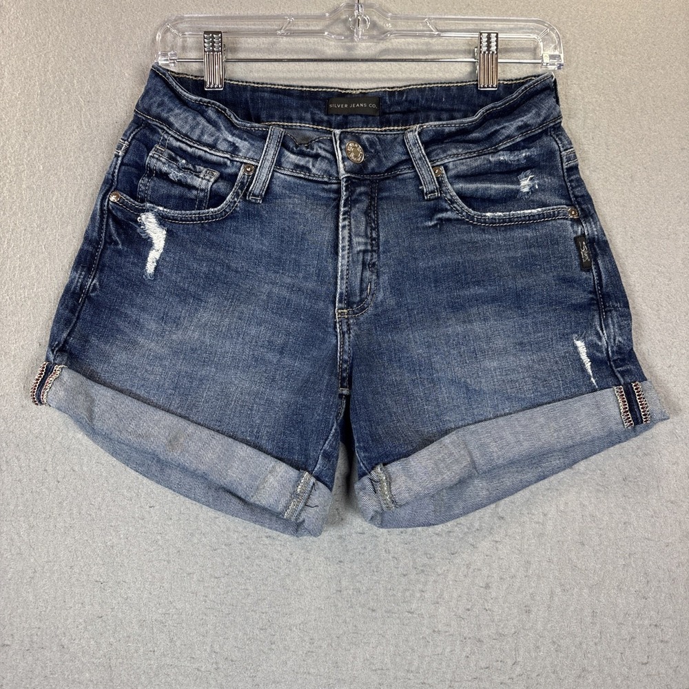 Silver‎ Jeans Co Boyfriend Mid Rise Shorts Distressed Stretch Denim 24 4.5